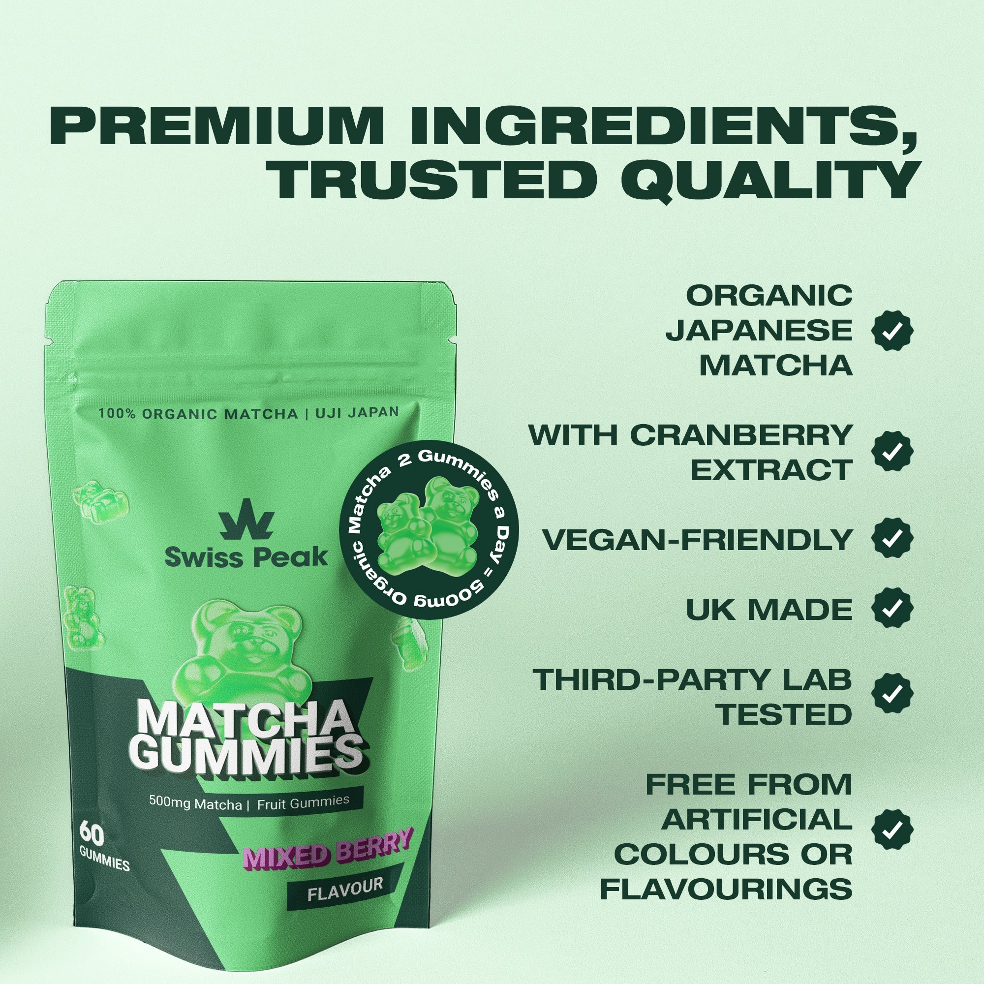 Matcha Gummies | Mixed Berry Flavour - SwissPeakCBD